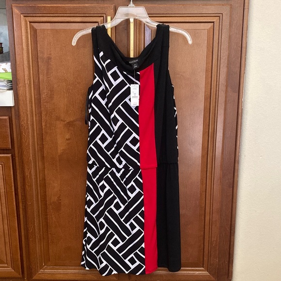 Chaps Black and Red Patterned Midi Dress - Picture 1 of 3
